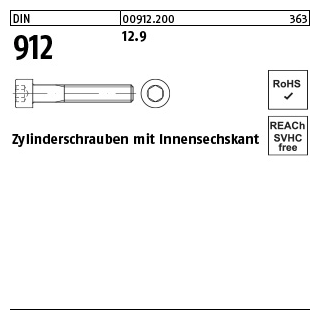 100 Stück, DIN 912 12.9 Zylinderschrauben mit Innensechskant - Abmessung: M 1,6 x 6