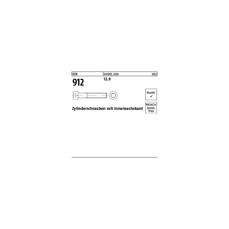 DIN 912 ZYLINDERSCHRAUBE (ISK) 12.9 Stahl M8 (bis Länge 200mm) Blank