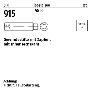 1000 Stück, DIN 915 45 H Gewindestifte mit Zapfen, mit Innensechskant - Abmessung: M 3 x 3