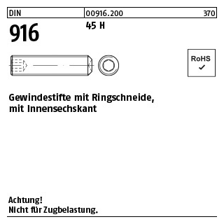 500 Stück, DIN 916 45 H Gewindestifte mit Ringschneide, mit Innensechskant - Abmessung: M 2 x 2,5