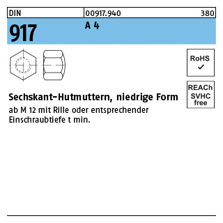 100 Stück, DIN 917 A 4 Sechskant-Hutmuttern, niedrige Form - Abmessung: M 4