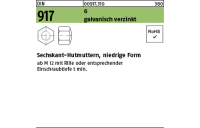 500 Stück, DIN 917 6 galvanisch verzinkt Sechskant-Hutmuttern, niedrige Form - Abmessung: M 10 SW 17