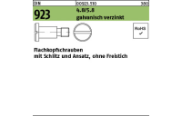 100 Stück, DIN 923 4.8/5.8 galvanisch verzinkt Flachkopfschrauben mit Schlitz und Ansatz, ohne Freistich - Abmessung: M 3 x 2 x 4,5