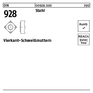 1000 Stück, DIN 928 Stahl Vierkant-Schweißmuttern - Abmessung: M 4