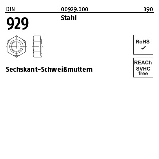500 Stück, DIN 929 Stahl Sechskant-Schweißmuttern - Abmessung: M 3