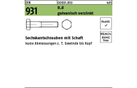 1 Stück, DIN 931 8.8 galvanisch verzinkt Sechskantschrauben mit Schaft - Abmessung: M 16 x 370