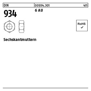 100 Stück, DIN 934 6 AU Sechskantmuttern - Abmessung: M 1