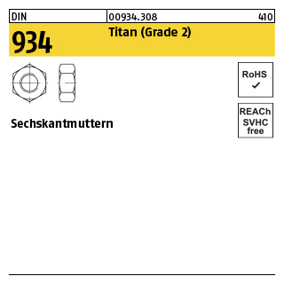 50 Stück, DIN 934 Titan (Grade 2) Sechskantmuttern - Abmessung: M 8