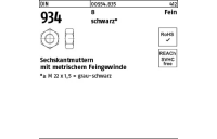 50 Stück, DIN 934 8 Fein schwarz Sechskantmuttern mit metrischem Feingewinde - Abmessung: M 22 x 1,5