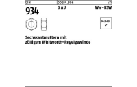 100 Stück, DIN 934 6 AU Ww-BSW Sechskantmuttern mit zölligem Whitworth-Regelgewinde - Abmessung: WW 1/4