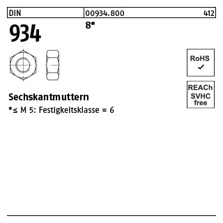 5 Stück, DIN 934 8 Sechskantmuttern - Abmessung: M 39