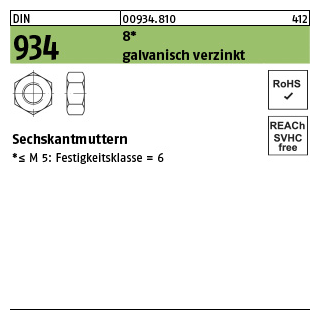 DIN 934 8 galvanisch verzinkt Sechskantmuttern - Abmessung: M 42, Inhalt: 5 Stück
