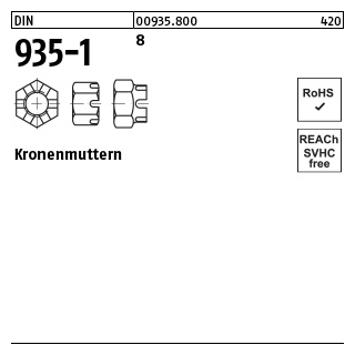 100 Stück, DIN 935-1 8 Kronenmuttern - Abmessung: M 12 SW 19