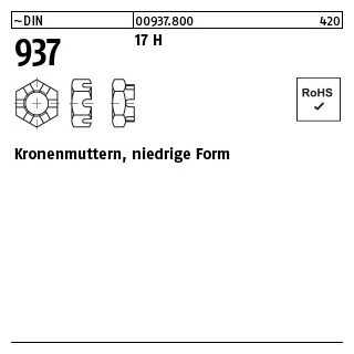 100 Stück, ~DIN 937 17 H Kronenmuttern, niedrige Form - Abmessung: M 8