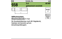 100 Stück, DIN 938 5.6 AD W7 galvanisch verzinkt Stiftschrauben, Einschraubende = 1 d - Abmessung: M 10 x 50