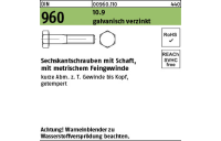 100 Stück, DIN 960 10.9 galvanisch verzinkt Sechskantschrauben mit Schaft, mit metrischem Feingewinde - Abmessung: M 10 x1 x 45