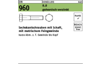 100 Stück, DIN 960 8.8 galvanisch verzinkt Sechskantschrauben mit Schaft, mit metrischem Feingewinde - Abmessung: M 12x1,5 x 60