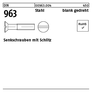100 Stück, DIN 963 Stahl blank gedreht Senkschrauben mit Schlitz - Abmessung: M 1,4 x 3