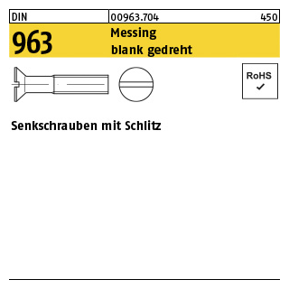DIN 963 Messing blank gedreht Senkschrauben mit Schlitz - Abmessung: M 1,6 x 4  VE = 100 St&uuml;ck