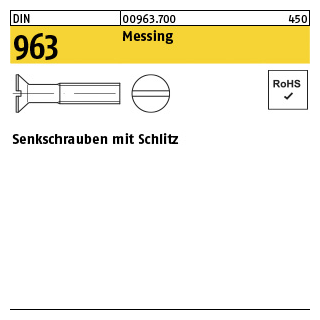 DIN 963 Messing Senkschrauben mit Schlitz Abmessung: M 2 x 4 VE=K (200 St&uuml;ck)
