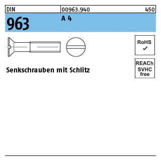 1000 Stück, DIN 963 A 4 Senkschrauben mit Schlitz - Abmessung: M 2 x 6