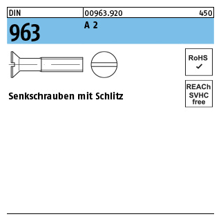 Senkschrauben mit Schlitz - DIN 963 - Edelstahl A2 - M4x5 - 1000 Stück