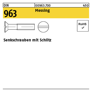 Senkschrauben mit Schlitz - DIN 963 - Messing - M4x16 - 1000 Stück