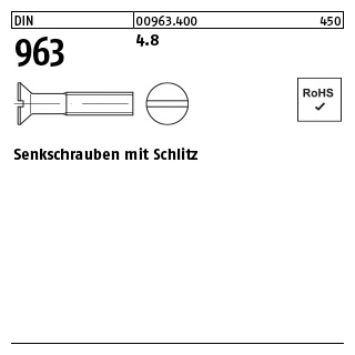 Senkschrauben mit Schlitz - ISO 2009/DIN 963 - Stahl 4.8 - M5x16 - 1000 Stück