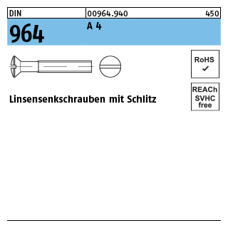 200 Stück, DIN 964 A 4 Linsensenkschrauben mit Schlitz - Abmessung: M 2 x 4