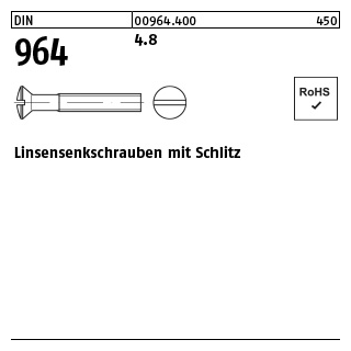 2000 Stück, DIN 964 4.8 Linsensenkschrauben mit Schlitz - Abmessung: M 2,5 x 8