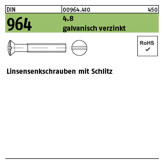 2000 Stück, DIN 964 4.8 galvanisch verzinkt Linsensenkschrauben mit Schlitz - Abmessung: M 3 x 8