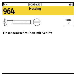 DIN 964 Messing Linsensenkschrauben mit Schlitz Abmessung: M 3 x 8 VE=K (200 St&uuml;ck)