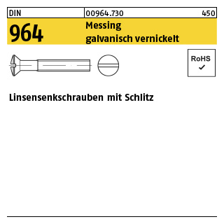 DIN 964 Messing galvanisch vernickelt Linsensenkschrauben mit Schlitz Abmessung: M 3 x 8 VE=K (200 St&uuml;ck)