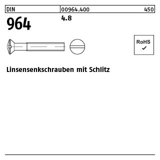 Linsensenkschrauben mit Schlitz - ISO 2010/DIN 964 - Stahl 4.8 - M4x8 - 2000 Stück