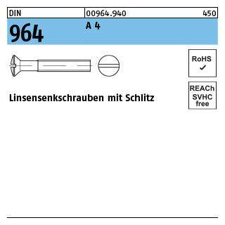 1000 Stück, DIN 964 A 4 Linsensenkschrauben mit Schlitz - Abmessung: M 4 x 16