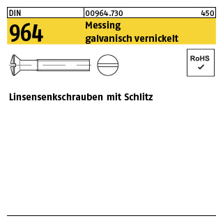 Linsensenkschrauben mit Schlitz - ISO 2010/DIN 964 - Messing galvanisch vernickelt - M4x40 - 200 Stück