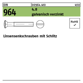 Linsensenkschrauben mit Schlitz - ISO 2010/DIN 964 - Stahl 4.8 galvanisch verzinkt - M5x10 - 200 Stück