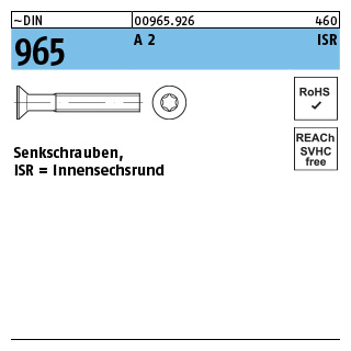 1000 Stück, ~DIN 965 A 2 ISR Senkschrauben, mit Innensechsrund - Abmessung: M 1,6 x 3 -T5