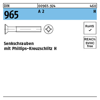 200 Stück, DIN 965 A 2 H Senkschrauben mit Phillips-Kreuzschlitz H - Abmessung: M 4 x 40 -H