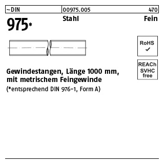 1 Stück, ~DIN 975 Stahl Fein Gewindestangen, Länge 1000 mm mit metrischem Feingewinde - Abmessung: M 12 x 1,5