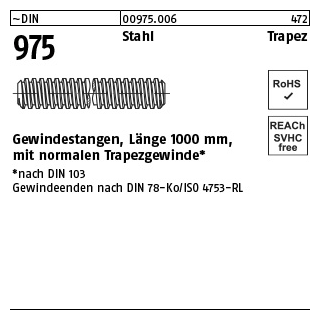 1 Stück, ~DIN 975 Stahl Trapez Gewindestangen, Länge 1000 mm mit normalen Trapezgewinde* - Abmessung: TR 44 x 7
