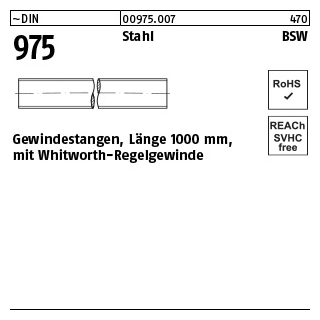 1 Stück, ~DIN 975 Stahl BSW Gewindestangen, Länge 1000 mm mit Whitworth-Regelgewinde - Abmessung: WW 1/2