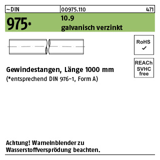 Gewindestangen - ~DIN 975 - Stahl 10.9 galvanisch verzinkt - M6x1000 - 1 Stück