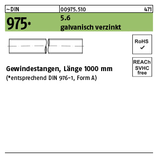 1 Stück, ~DIN 975 5.6 galvanisch verzinkt Gewindestangen, Länge 1000 mm - Abmessung: M 8