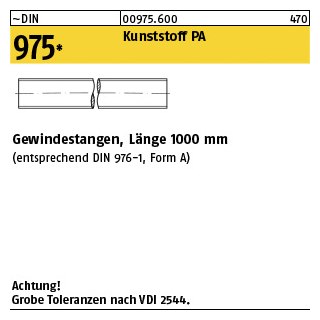 1 Stück, ~DIN 975 Kunststoff PA Gewindestangen, Länge 1000 mm - Abmessung: M 5