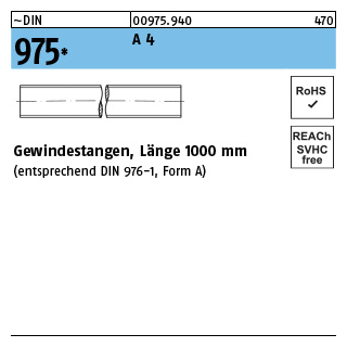 1 Stück, ~DIN 975 A 4 Gewindestangen, Länge 1000 mm - Abmessung: M 14