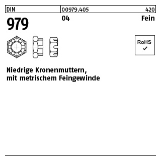 50 Stück, DIN 979 04 Fein Niedrige Kronenmuttern, mit metrischem Feingewinde - Abmessung: M 16 x1,5