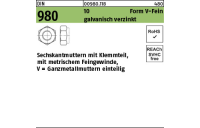 100 Stück, DIN 980 10 Form V-Fein galvanisch verzinkt Sechskantmuttern mit Klemmteil, mit metr. Feingew., Ganzmetallmutter - Abmessung: VM 12 x 1,25