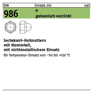 100 Stück, DIN 986 6 galvanisch verzinkt Sechskant-Hutmuttern mit Klemmteil mit nichtmetallischem Einsatz - Abmessung: M 5