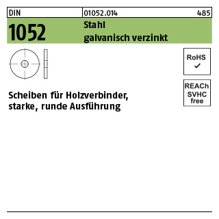 50 Stück, DIN 1052 Stahl galvanisch verzinkt Scheiben für Holzverbinder, starke, runde Ausführung - Abmessung: 23 x 80 x 8